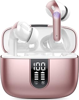 Wekily Auriculares Inalámbricos, 2023 Nuevo Auriculares Bluetooth 5.3 HiFi Estéreo con HD Mic, 40H Cascos Inalambricos con Reducción de Ruido/Pantalla LED/IP7 Impermeable/Control Táctil (Pink)